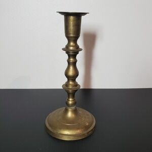 Brass‎ candlestick holder traditional colonial style round base 8.5" tall